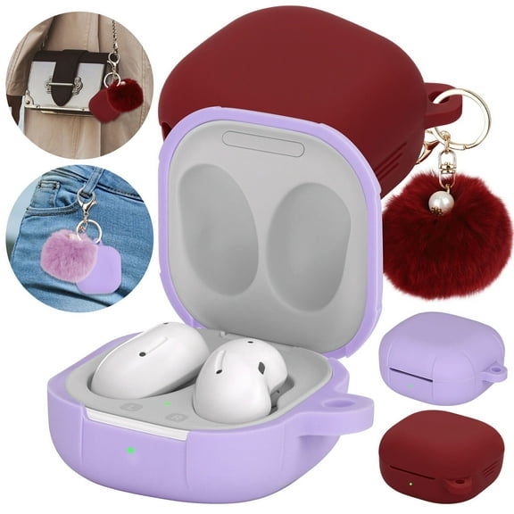 Compatible with Samsung Galaxy Buds 2, Galaxy Buds Pro, and Galaxy Buds Live Case, Silicon Shockproof Cover with Pompom Keychain