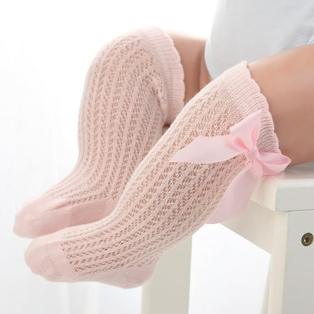 

Kiapeise Newborn Girls Plain Ribbed Socks Summer Baby Mesh Bow Socks