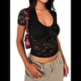thumbnail image 2 of Camisa de Larga con Encaje para Mujer, Corte Bajo, Estilo Y2K, Corte Entallado, Ideal para Salir, Discotecas y Conciertos. Negro XL, 2 of 9