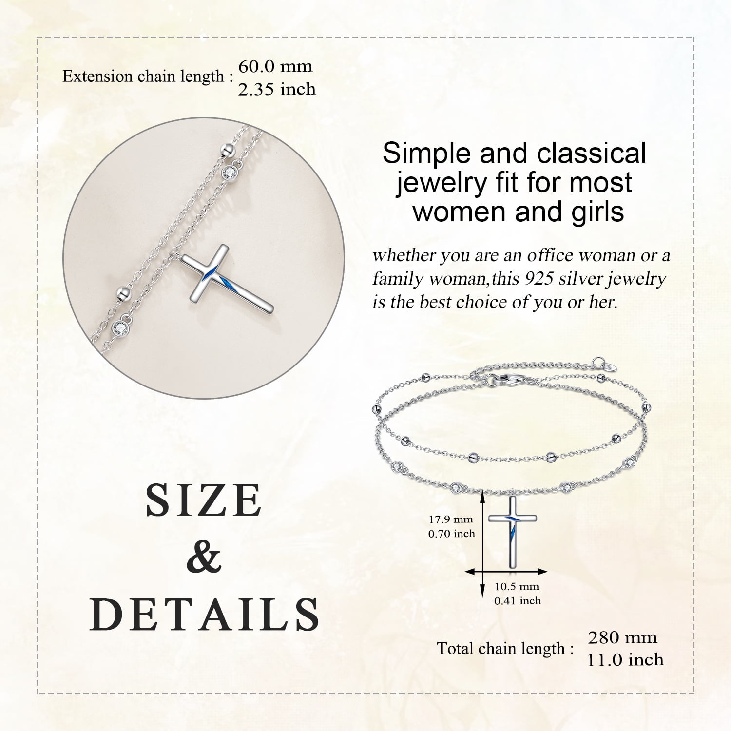 Cross Anklet Sterling Silver Religious Double Chain Anklet Christian Baptism Multi-layer Anklet Jewelry Women's Gift