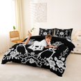 thumbnail image 3 of Homewish Funny Skeleton Duvet Cover Queen,Happy Halloween Queen Bedding,Black White,Vintage Floral Comforter Cover,Black Reversible,3pcs,1 Duvet Cover and 2 Pillowcases, 3 of 6