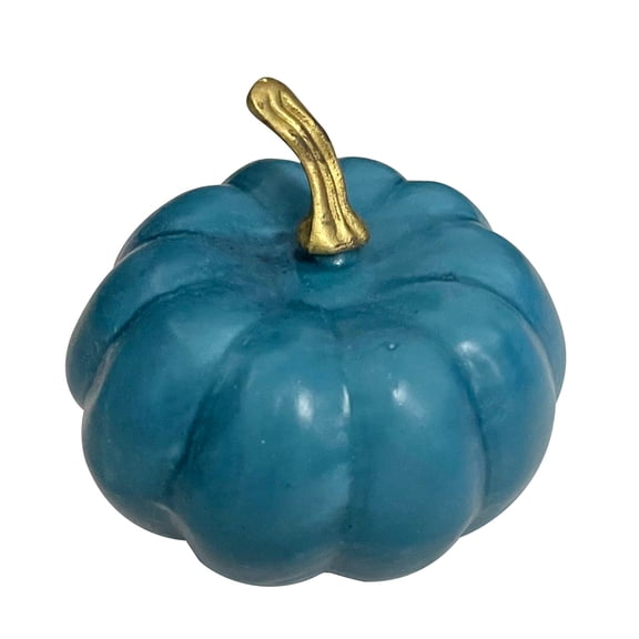 3" Mini Faux Foam Pumpkin, Teal Blue Fake Pumpkin with Gold Stem for Elegant Harvest Table Display, 1-Piece