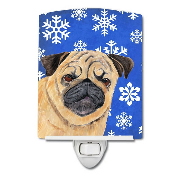 Caroline's Treasures SC9371CNL Pug Winter Snowflakes Holiday Ceramic Night Light, 6x4x3", multicolor