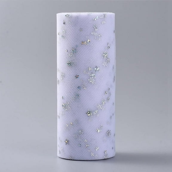 1 Roll Glitter Sequin Deco Mesh Ribbons Tulle Fabric Tulle Roll Spool Fabric for Skirt Making Star Pattern White 6 inch(15cm) About 25yards/roll(22.86m) for diy