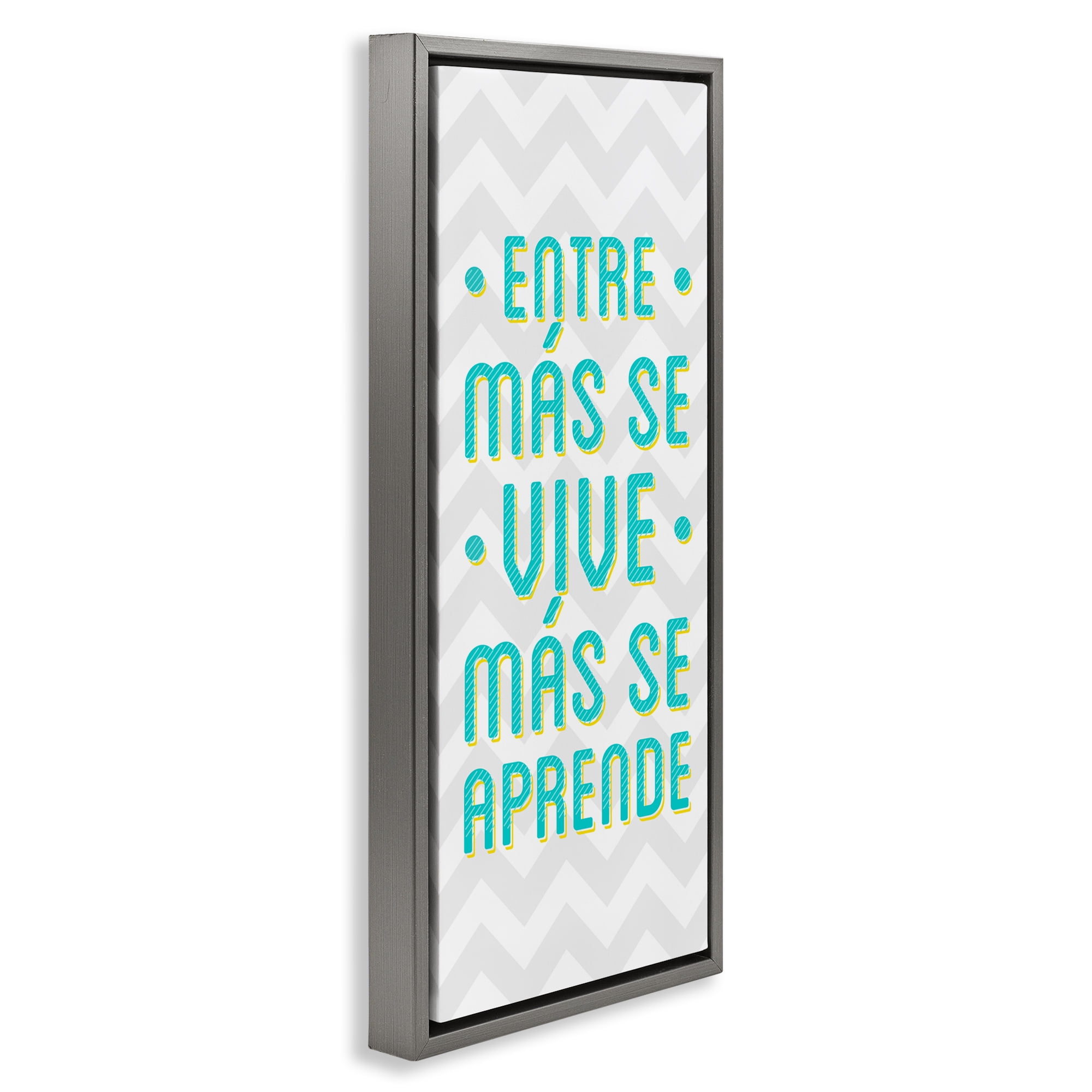 Stupell Industries Se Vive Se Aprende Inspirational Quotes & Sayings Painting Gray Floater Framed Art Print Wall Art, 14 x 31