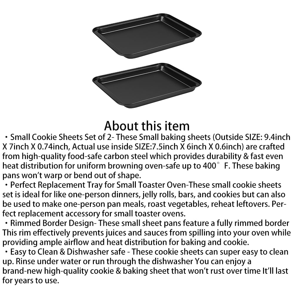2-Piece Nonstick Baking Sheets, Carbon Steel, 9.4 x 7 inch, Dishwasher Safe