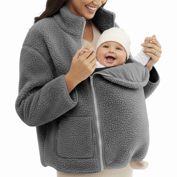 Maternity Winter Coat | 2-In-1 Zip-Up | Fall Winter Fleece Sweatshirt Warm Kids Carrier Jacket | for Daily Wear