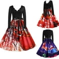 thumbnail image 6 of Abcnature Christmas Dress,Women Vintage Long Sleeve 50s Dresses,Xmas Printed Dress,A-line Retro Cocktail Swing Dress,Elegant V-Neck Christmas Evening Party Prom Dress,Dress for Women XL, 6 of 6