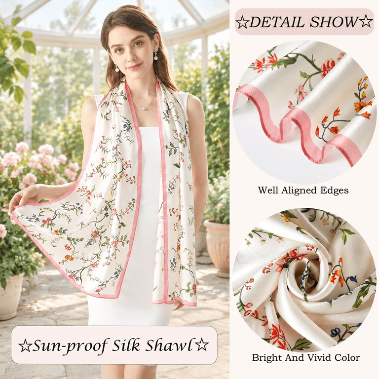 Cute Floret-pink Satin Silk Scarf Shawl Wrap for Evening Dresses and ...