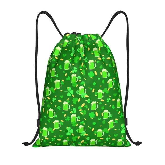 Saiise St Patrick's Day2 Pattern Sports Drawstring Backpack - String Swim Gym Bag with Wet Proof Pocket for Women&Men-Medium
