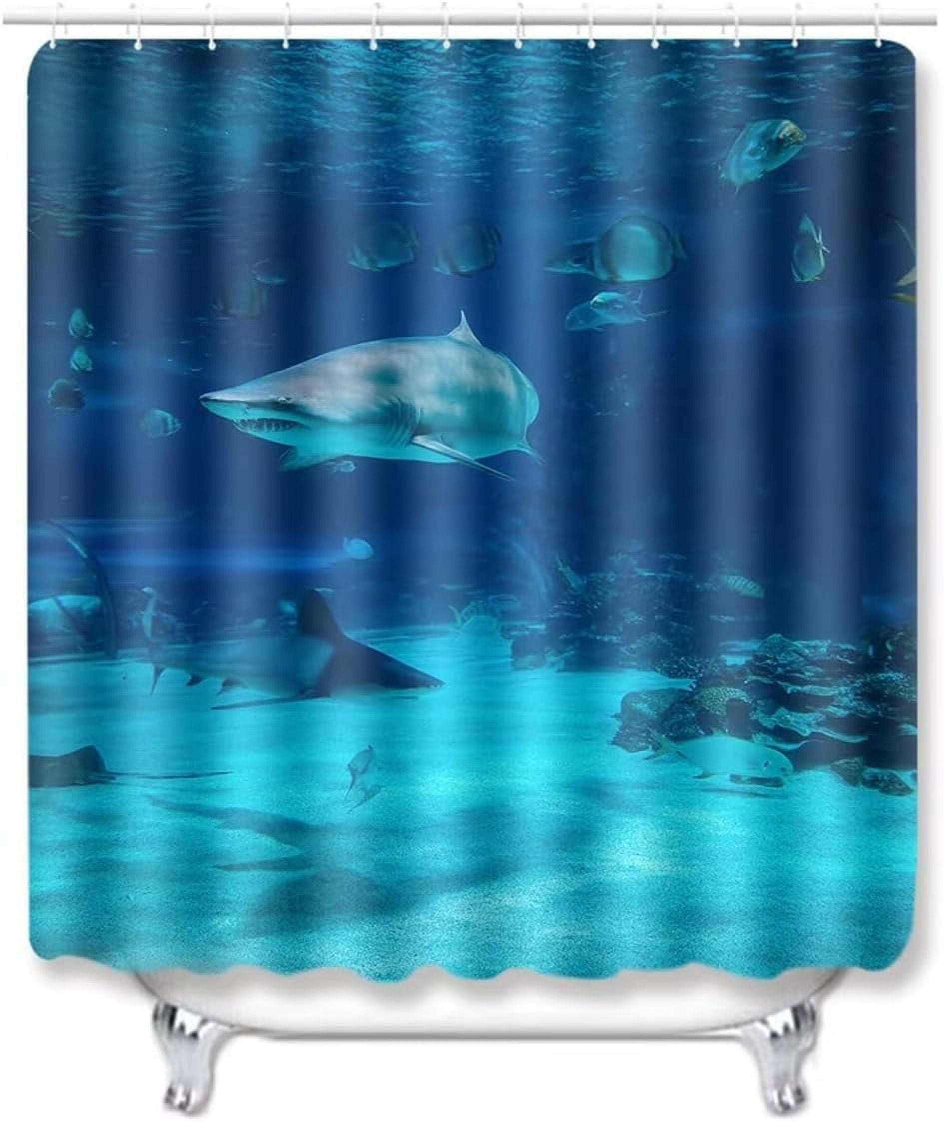 Manatee Shower Curtain Set Blue Ocean Marine Animal Waterproof Bath Curtain Sets with Non Slip Rugs 4pcs Bathroom Decor Accessories