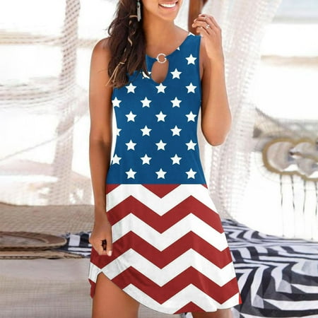 

Hvyesh Summer Dresses for Women 2023 Plus Size Party Midi Dress Red White and Blue Pattern Crew Neck Sundresses Short Sleeve Trendy Dresses Blue