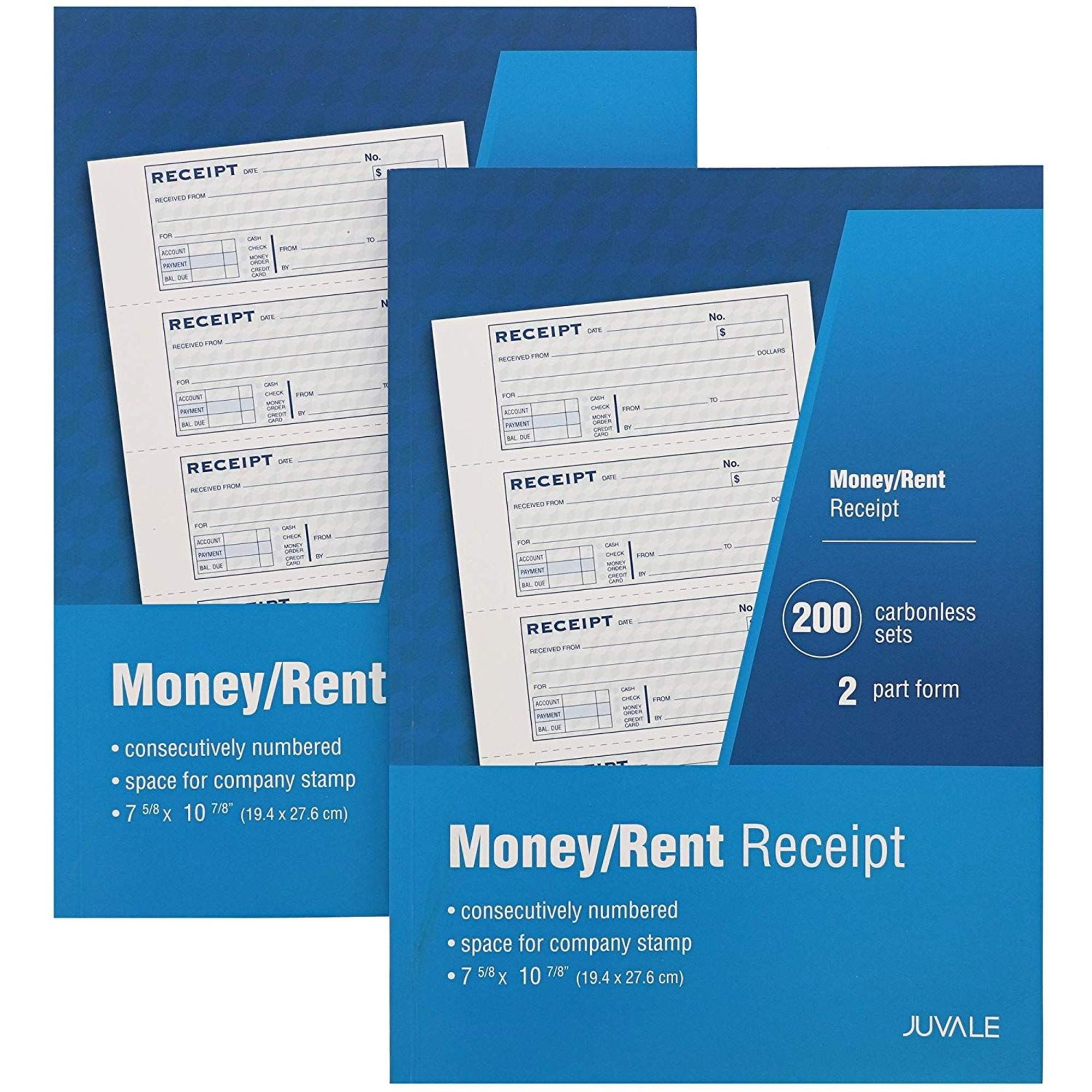 2Pack Petty Cash Receipt Books, 2Part Carbonless, 200 Set/ Book, for