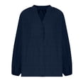 thumbnail image 5 of Olyvenn Womens Tops Dressy Casual Lantern Long Sleeve Shirts Spring Outfits Textured Business Blouses V Neck Button Down Shirts Blue 10, 5 of 5
