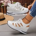 thumbnail image 4 of Women's Wedge Sandals Hollow out Leather Platform Sneakers Closed Toe Lace up Thick Soft Sole Cushioned Athletic Tennis Walking Shoes White Size 8, 4 of 6
