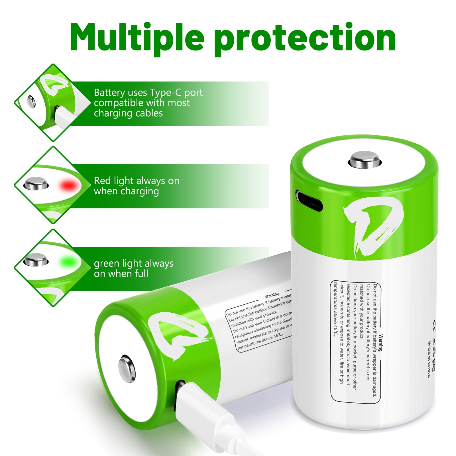 USB Rechargeable D Lithium Batteries 8 pack,1.5V 7500mAh Rechargeable D Battery ,Lr20 1.5v Battery Size D