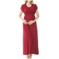 thumbnail image 3 of Jinhomg Women's Short Sleeve Nursing Dresses Dressy Casual Solid Maxi Pregnancy Dress Lightweight Cozy Maternity Dresses Daily Wear Wine S, 3 of 7