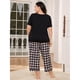 thumbnail image 5 of Plus Size Mujer Pijama Set 2 Piezas Cuello en V Manga Corta Top y Pantalones a Cuadros, 5 of 6