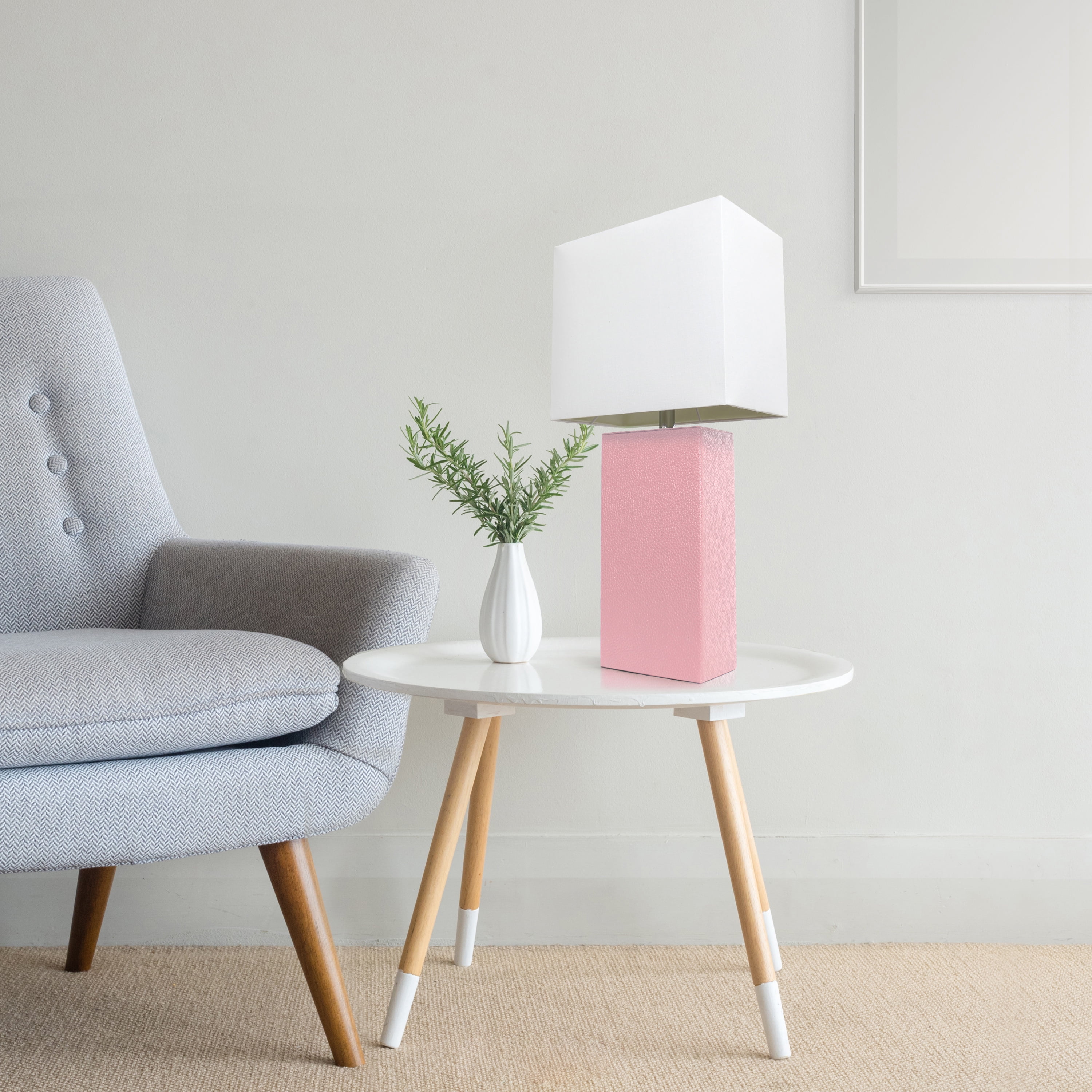 Lalia Home 21" Leather Modern Bedside Table Lamp with LED Bulb, Pink