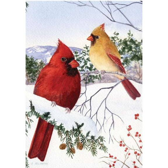 Premier Illuminated House Flag - Cardinals and Hemlock