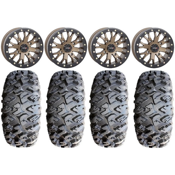 System 3 SB-4 Bronze (4 3) 14" Wheels 30" MotoClaw Tires Can-Am Commander Maverick Renegade Outlander Defender