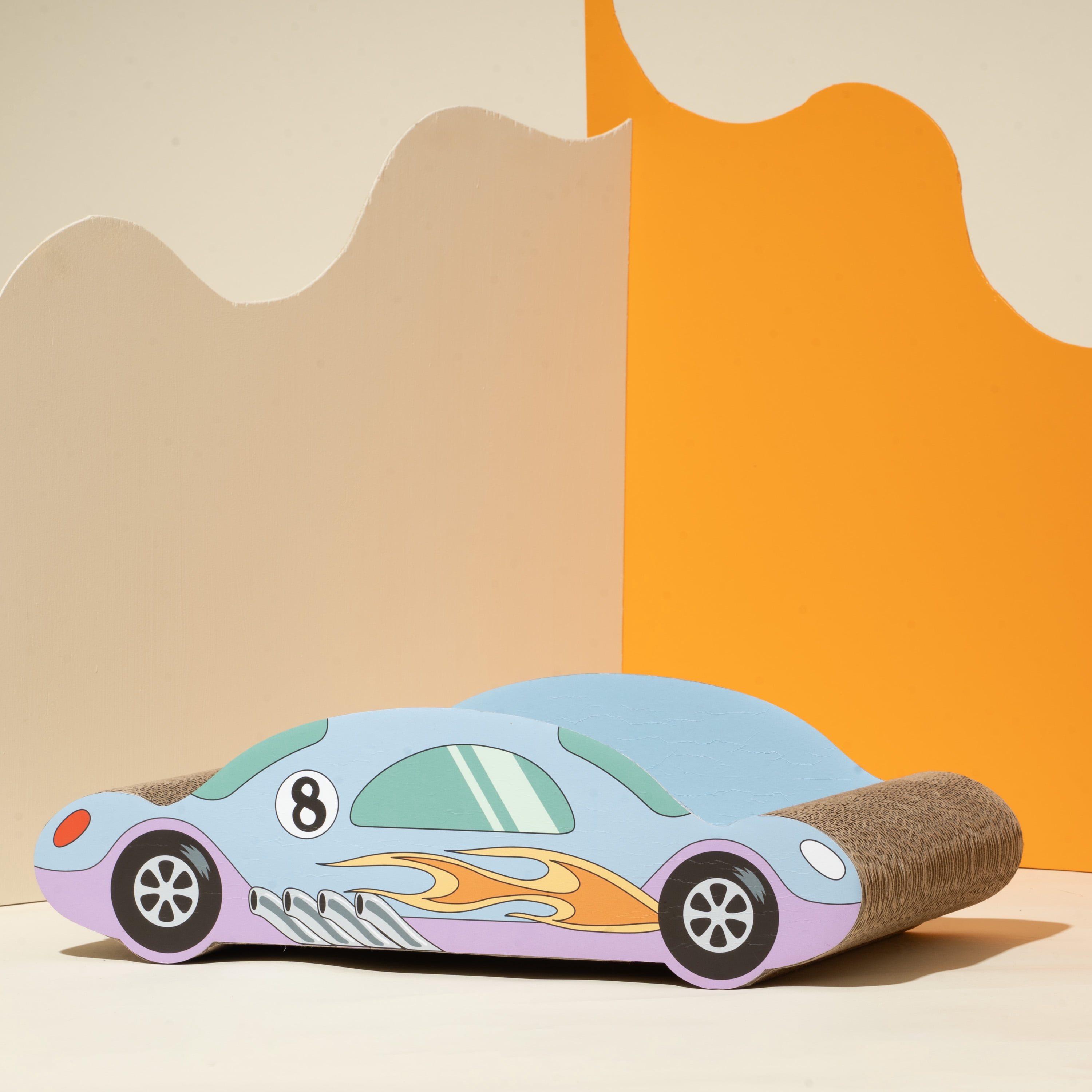 Oodles Blue Hot Rod Race Car Durable Corrugated Cardboard Cat Scratching Pad, One Size