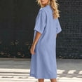 thumbnail image 4 of Ovbmpzd Summer Long Boho Beach Dresses for Women Linen Loose Sundresses Blue V-Neck Short Sleeves T-Shirt Dresses With Pockets,S, 4 of 6
