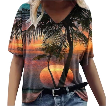 Patlollav Womens Tops Trendy Short Sleeve Shirts Spring V Neck Casual Blouses for Women Summer Tshirts