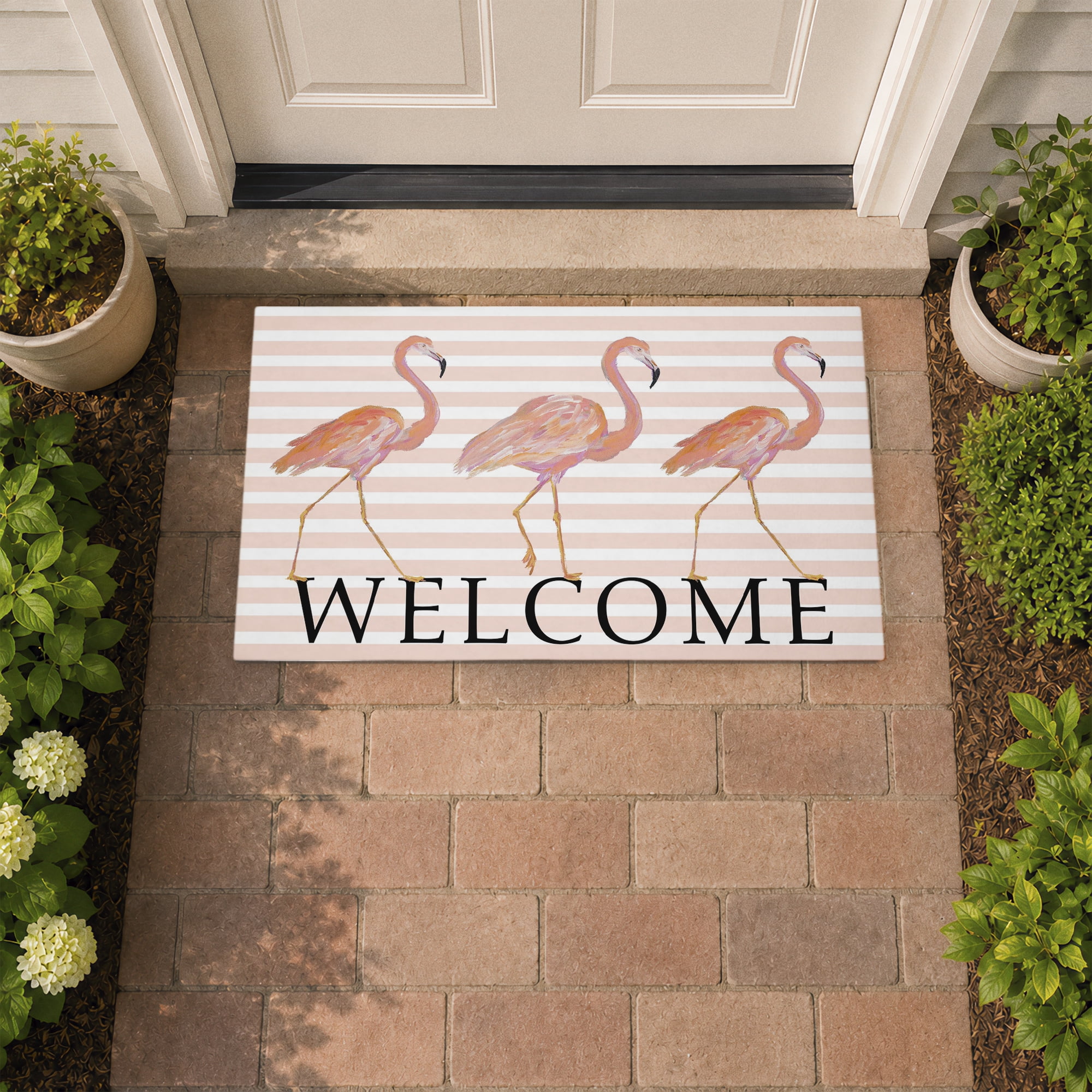 Stupell Industries Welcome Three Flamingos Printed Outdoor Door Floor Mat, design by Julie DeRice