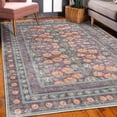 thumbnail image 3 of Folk Art Decorative Rug, Bohemian Themed Peachy Ethnic Flowers and Traditional Botanical Details, Quality Carpet for Bedroom Dorm and Living Room, 6 Sizes, Plum and Blue Grey, by Ambesonne, 3 of 4