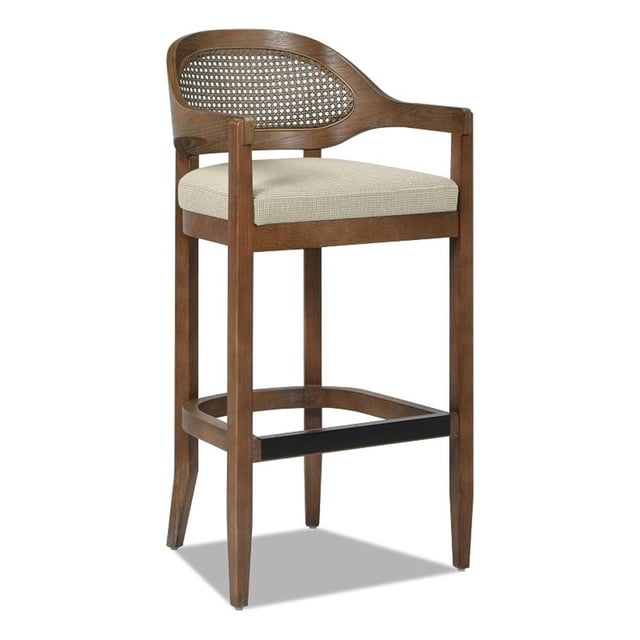 Americana Tabouret de Bar Moderne Mi-Siècle 30,5 Po à Dossier en Canne Taupe Beige