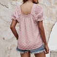thumbnail image 4 of Camisas de manga corta Camisetas casuales de verano Señoras de verano Cuello cuadrado Gasa Jacquard Swee （rosa）, 4 of 6