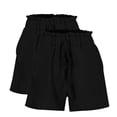 thumbnail image 5 of CheerKidz Fashion Short Pants for Women Solid Color Bandage Elastic Waist High Waisted Casual Summer Pull On Loose Fit Beach Vacation Shorts with Pockets(Black,M), 5 of 8