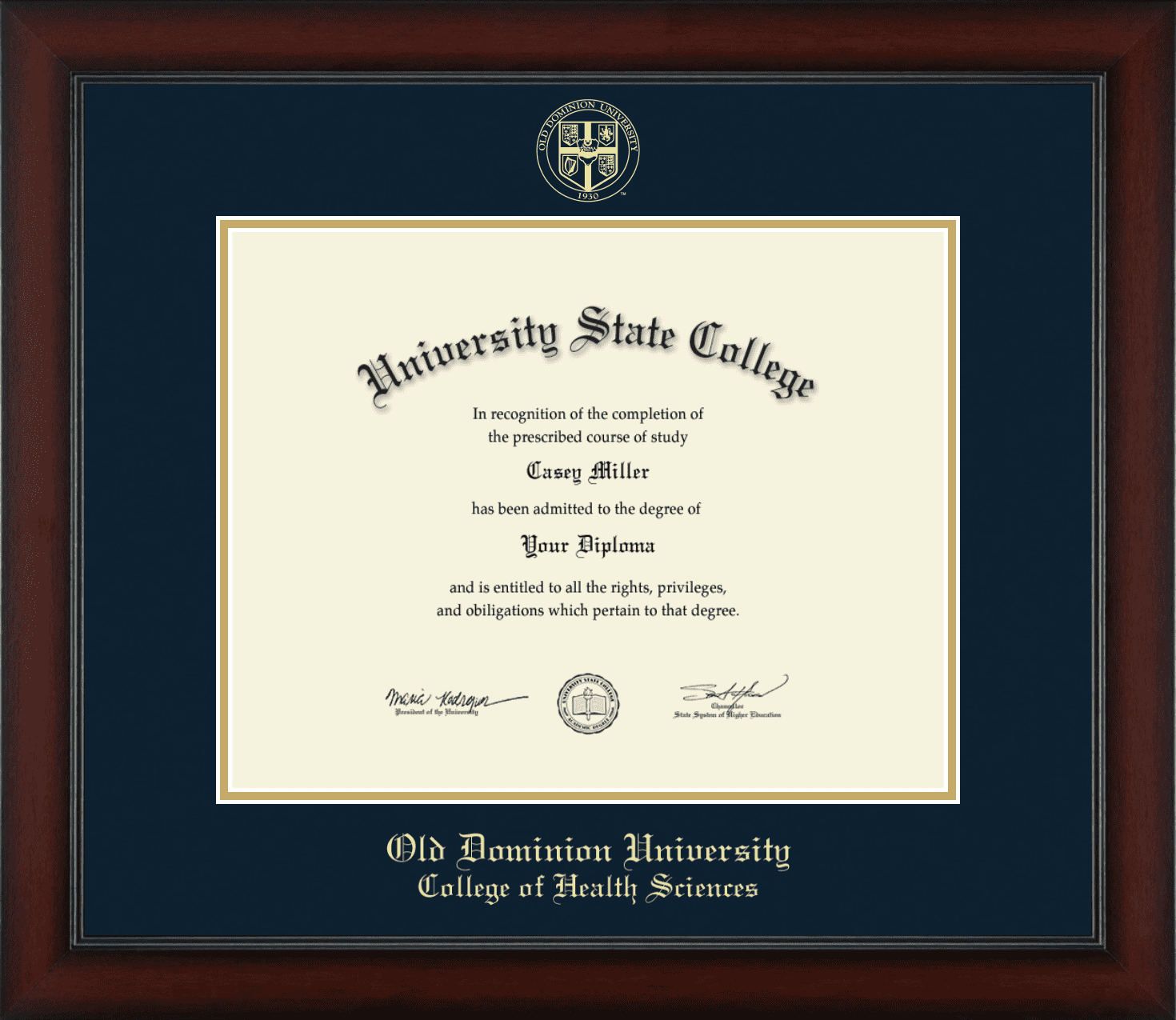 Old Dominion University College Of Health Sciences Gold Embossed