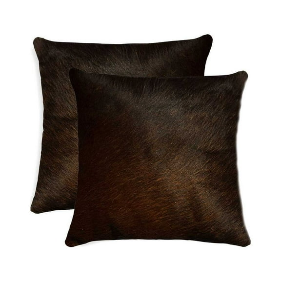 18" x 18" x 5" Chocolate Cowhide  Pillow 2 Pack