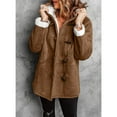 thumbnail image 5 of Women's Fleece Collar Long Sleeve Hooded Button-Down Jacket with Pockets Brown M, 5 of 7