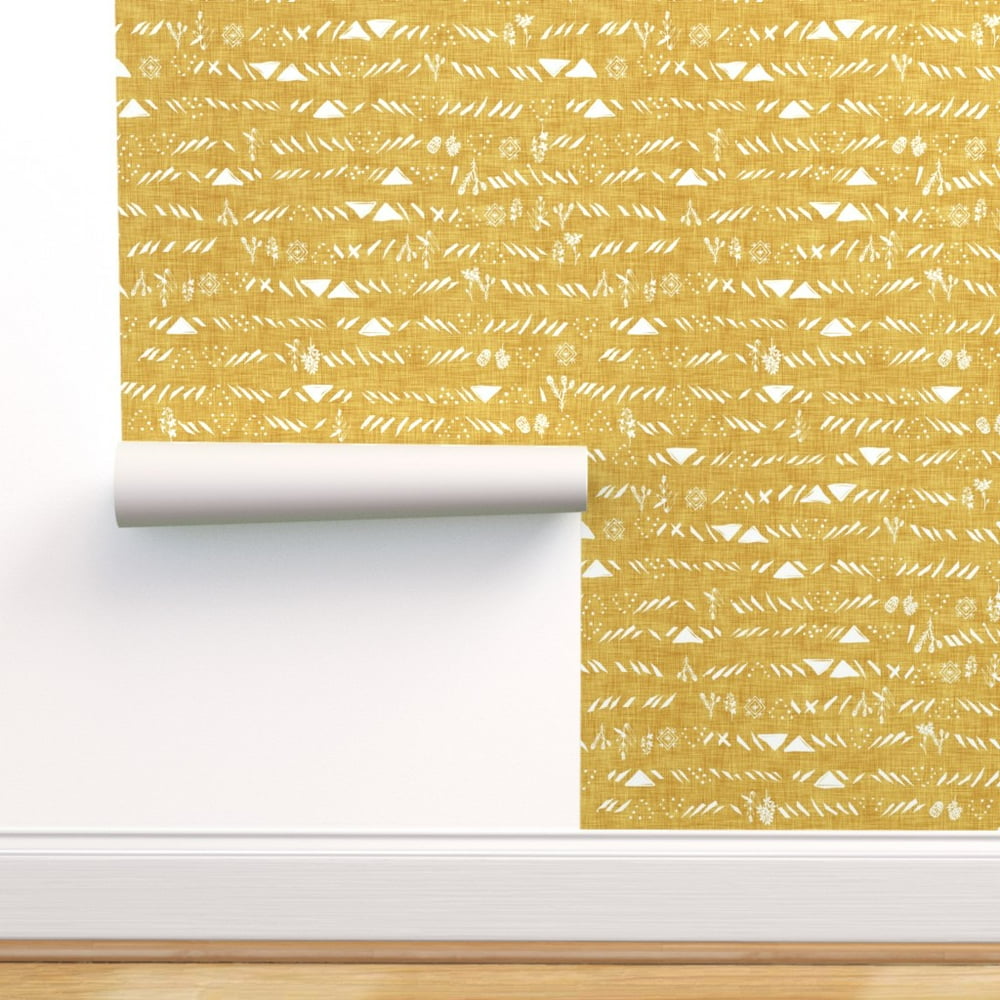 Peel-and-Stick Removable Wallpaper Mustard Yellow White Sticks