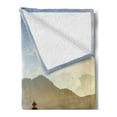 thumbnail image 2 of Balinese Soft Flannel Fleece Blanket, Pura Ulun Danu Building Panorama Sunrise on Lake Bratan Bali Indonesia Waterscape, Cozy Plush for Indoor and Outdoor Use, 60" x 80", Beige Brown, by Ambesonne, 2 of 5