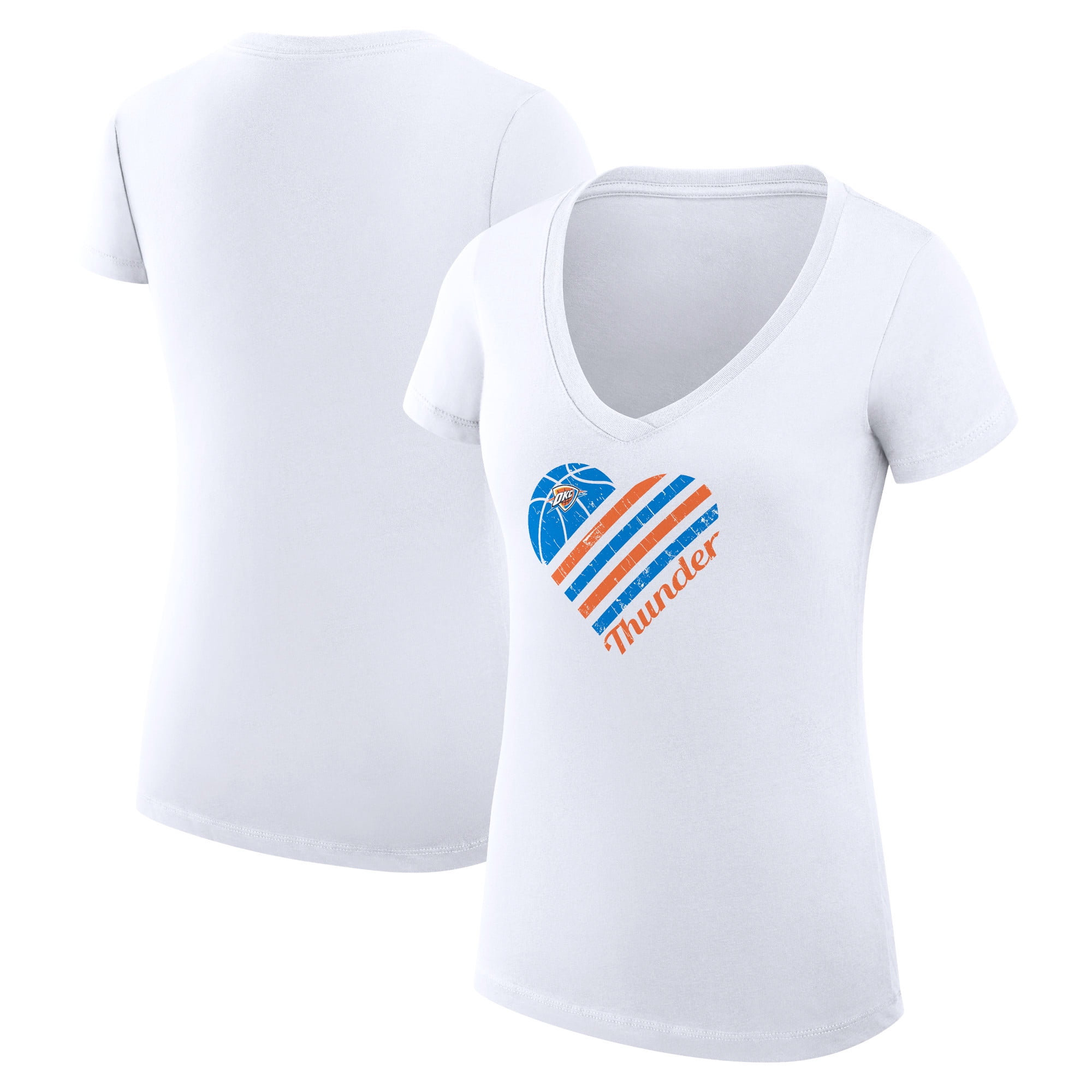 Women's G-III 4Her by Carl Banks White Oklahoma City Thunder Super-Slim Fit Lightweight Heart V-Neck T-Shirt