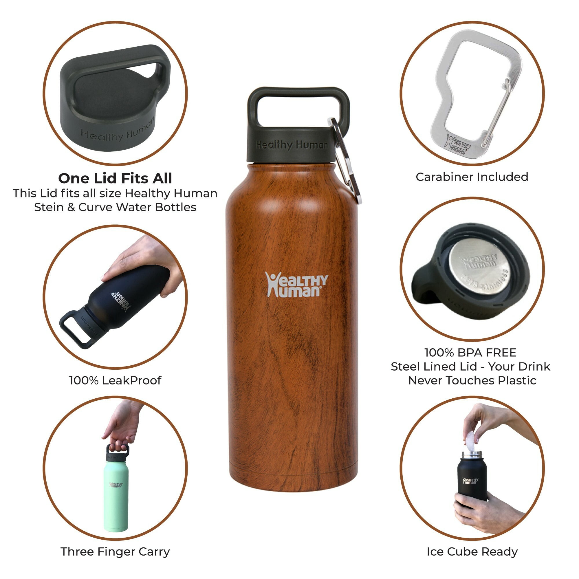 Healthy Human Stainless Steel Water Bottle | Double Walled Vacuum Insulated Water Thermos for Adults | Eco-Friendly Travel Bottles with Leak Proof Lid (Harvest Maple,32oz/946ML)