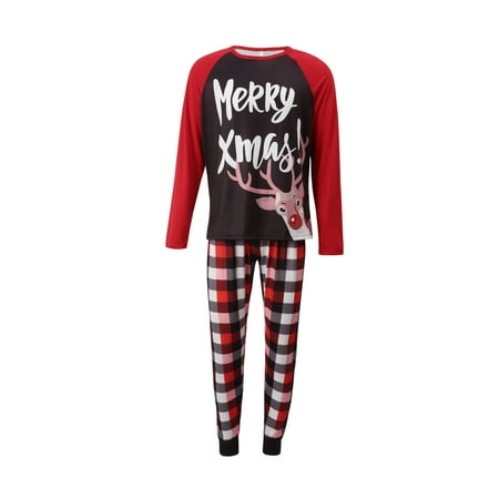 

Binpure Matching Family Christmas Pajamas Letter Deer Tops + Plaid Pants