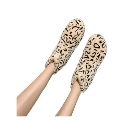 

Colisha Womens Leopard Slipper Boots Winter Warm Shoes Indoor Soft Plush Ankle Boots