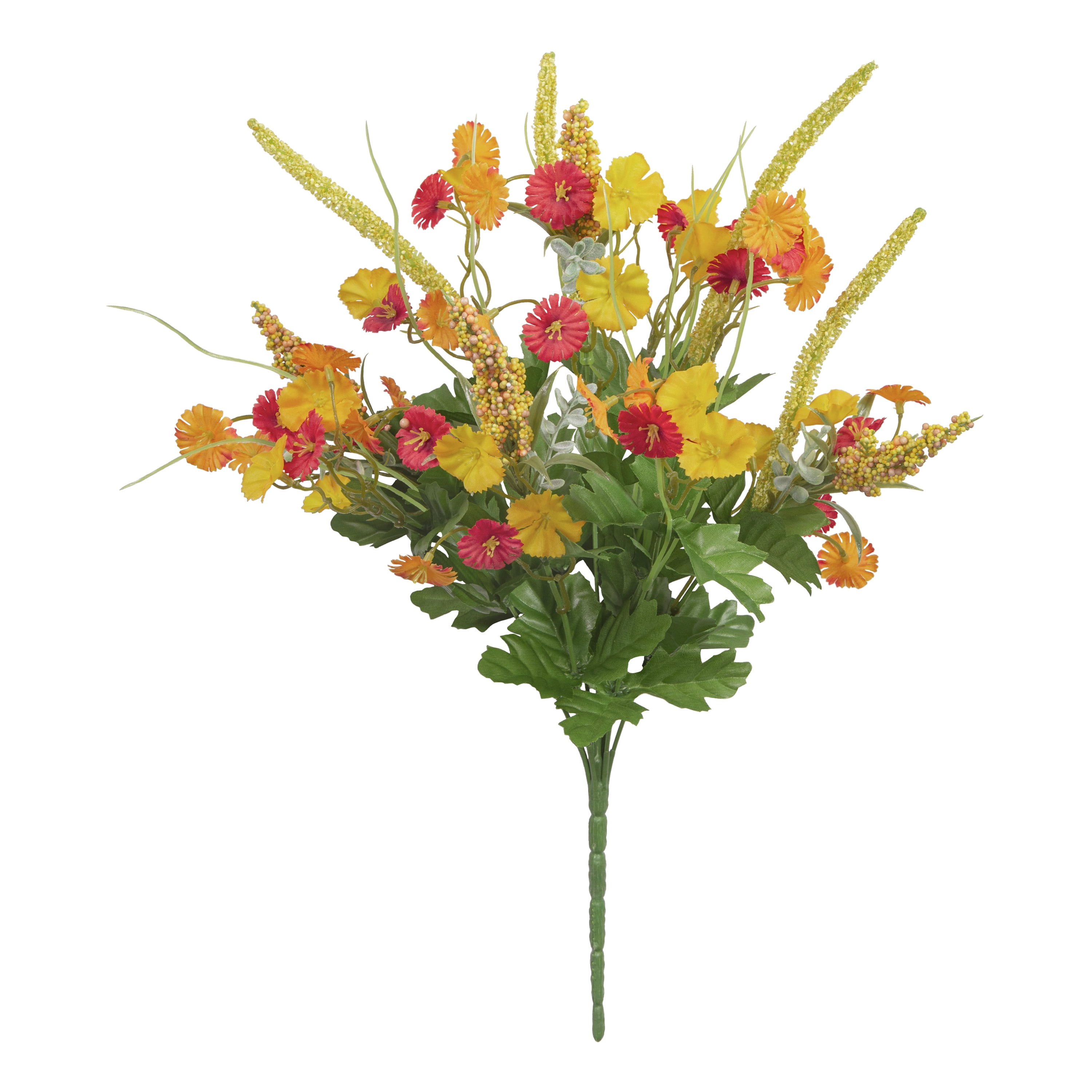 (2 pack) Mainstays 19 in Artificial Silk Orange & Yellow Wildflower Mixed Bush for Indoor Use