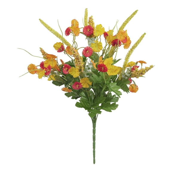 19-inch Artificial Silk Orange & Yellow Wildflower Mixed Bush, for Indoor Use, by Mainstays