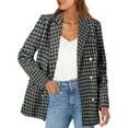 thumbnail image 2 of YDFCWXW Blazers for Womens Double Plaid Tweed Blazer Jacket Chic Notched Lapel Slim Office Coat Suits Black, XL, 2 of 8
