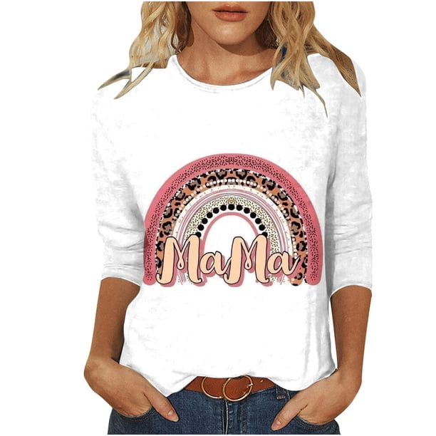 Elegante blusa de manga tres cuartos con cuello redondo retro para mujer con estampado de Pascua y manga tres cuartos OAVQHLG3B Store lin121212