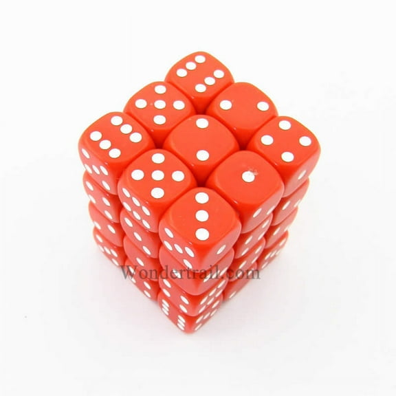 Red Opaque Dice with White Pips D6 12mm (1/2in) Pack of 36 Koplow Games