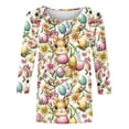 thumbnail image 5 of Easter Festive T-Shirt for Women Whimsical Bunny and Decorated Egg Pattern Crewneck Three Quarter Sleeve Casual Comfort Holiday Clothes, 5 of 5