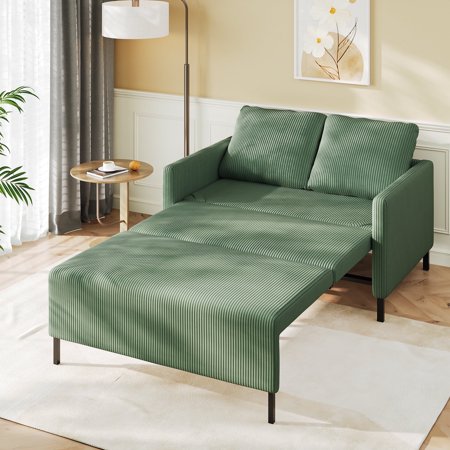 Corduroy Convertible Futon Sofa Bed,Modern Sofa Sleeper with Armrest,2 Seater Loveseat Sofa,Green