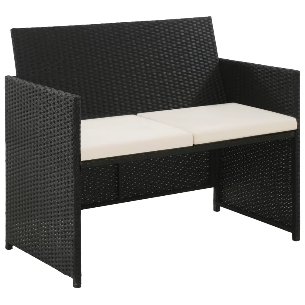 Dcenta 2 Seater Garden Sofa with Cushions Black Poly Rattan